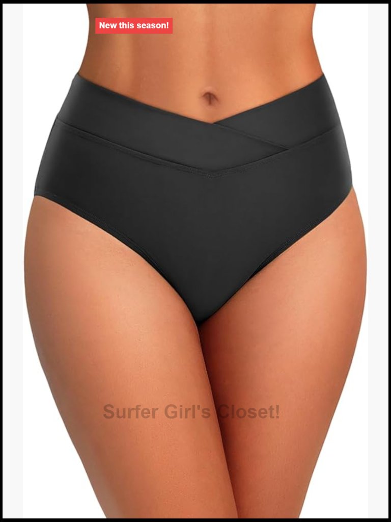 High Waisted V Cut Full Coverage Bikini Bottom With Twist Front